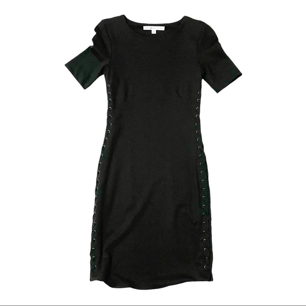 & Other Stories Side Grommet Lace Up Short Sleeve Black Dress - US 4